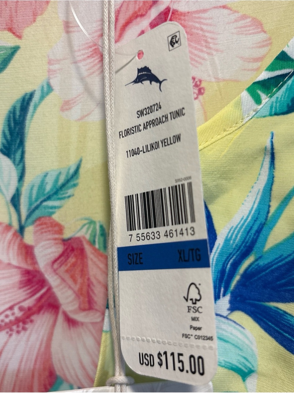 NWT Tommy Bahama XL Yellow Tropical Floral Tunic Blouse Hawaiian Resort Tropical - Picture 4 of 7